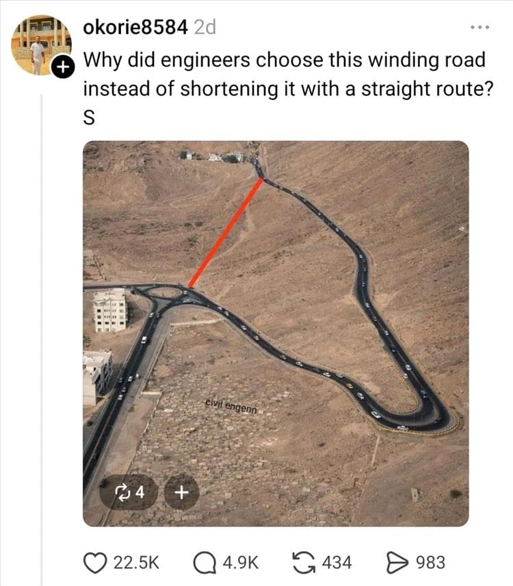 طريق عقبة عدن بين المعلا وكريتر يتحول إلى حديث الصفحات العالمية المتخصصة بالتصاميم الهندسية